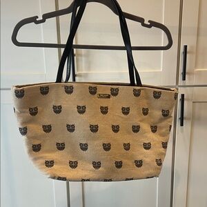 kate spade Beige Owl Print Tote with Black Handles